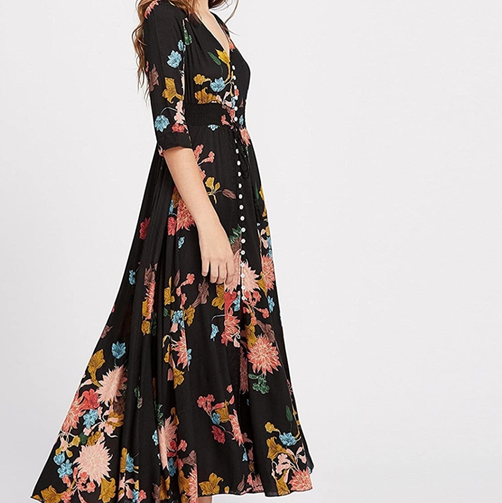 Floral maxi dress with 3/4 sleeves